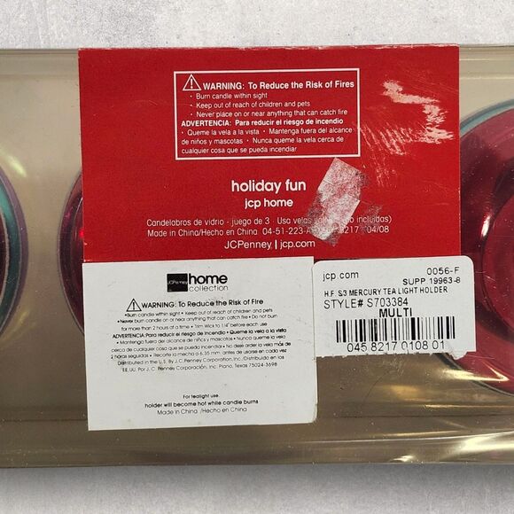 JCPenney Holiday Fun Mercury Glass Votive Holders Set of 3 Multicolor Stripe NIB - Picture 4 of 5